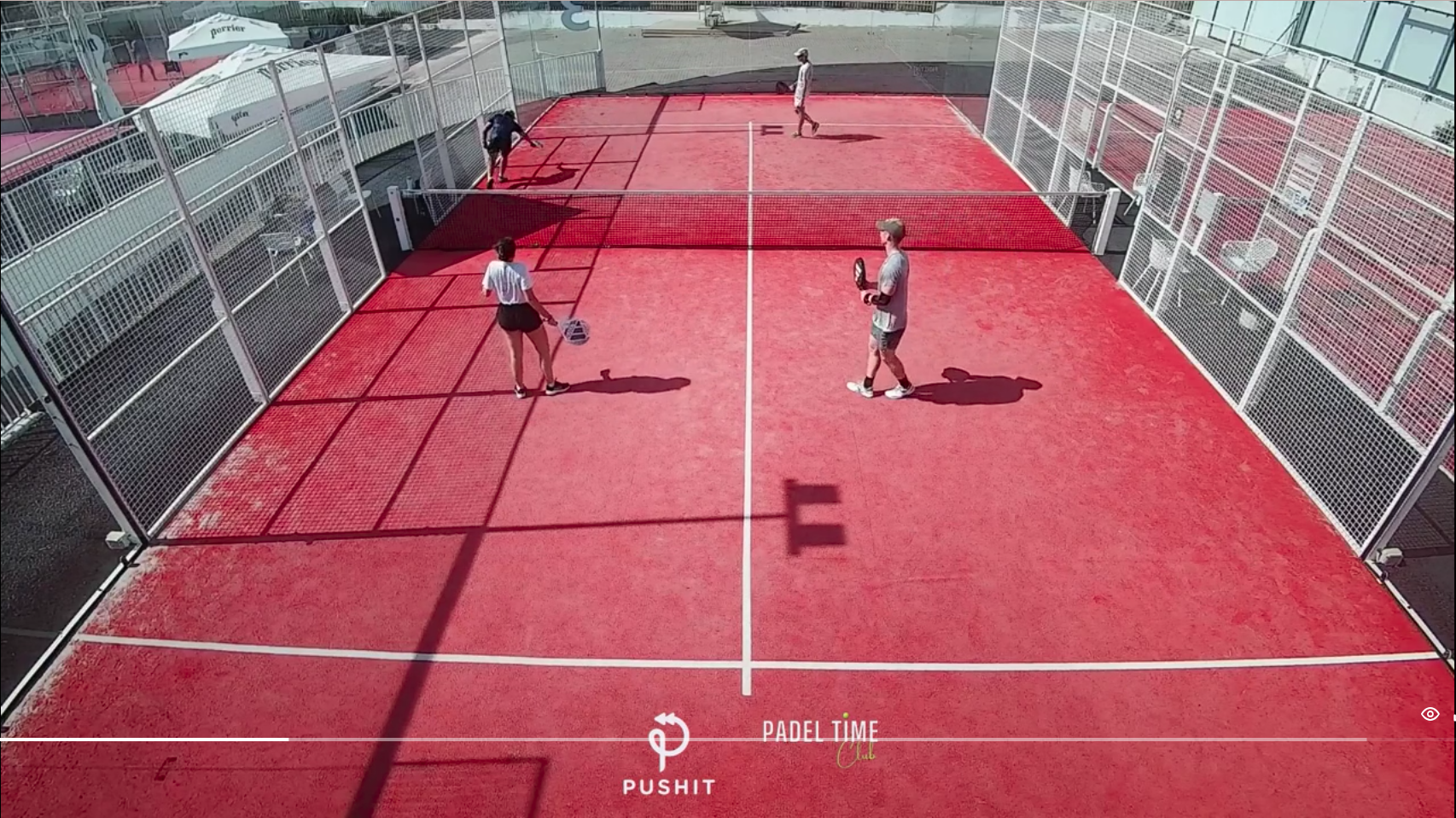 PUSHIT camera field of view: full red outdoor padel court seen from above the back glass